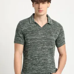 The Bear House Green Cotton Regular Fit Self Pattern Polo T-Shirt-picture-33