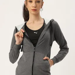 ARISE Women Grey Melange Hooded Pure Cotton Sweatshirt-picture-26