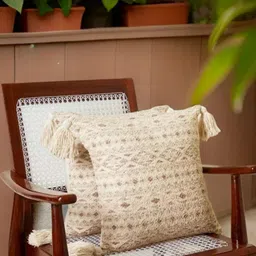 Aura Beige & Brown 2 Pieces Self Design Cotton Square Cushion Covers image 1