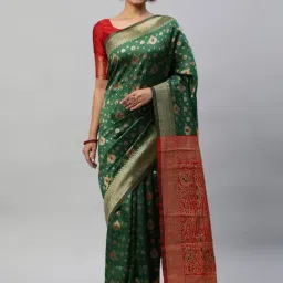 Saree Mall Green & Red Woven Saree With Unstitched Blouse-picture-38