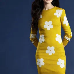 Mast & Harbour Floral Printed Acrylic Sweater Dress image 3