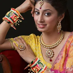 Zindura Pack Of 2 Gold Plated Pearls Studded & Beaded Bangles image 4