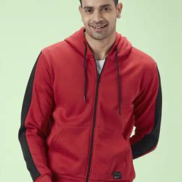 People By Pantaloons Red Regular Fit Colour Block Hooded Sweatshirt-picture-39