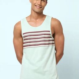 Ajile By Pantaloons Aqua Green Cotton Slim Fit Striped Tank Tee-picture-48