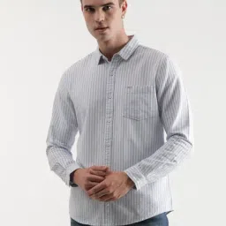 Lee Blue Cotton Slim Fit Striped Shirt-image-43