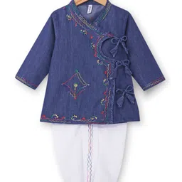 Babyhug 100% Cotton Woven Full Sleeves Angarakha Embroidered Kurta & Dhoti Set - Navy Blue-picture-13