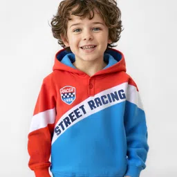 babyhug Babyug Cotton Knit Full Sleeves Hooded Sweatshirt with Cut & Sew Design & Text Print - Red-picture-12