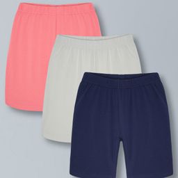 Plum Tree Soft Cotton Lycra Pack Of 3 Solid Cycling Shorts - White & Navy Blue-picture-13