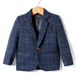 Rikidoos Full Sleeves Checked Textured Blazer - Navy Blue-picture-11