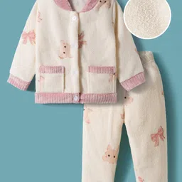 Mark & Mia Full Sleeves Co-ords Winter Wear Night Suit with Bear Print - Beige-picture-14