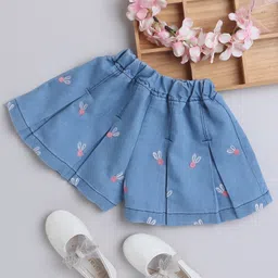 Bright Stars KIDSWEAR Cotton Denim Mild Washed & Bunny Embroidered Box Pleated Shorts - Blue-picture-20