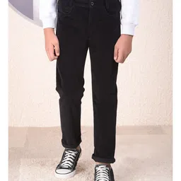 CRIMSOUNE CLUB Cotton Woven Solid Trousers - Black-image-98