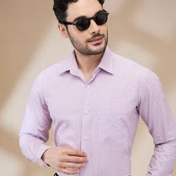 Raymond Men Contemporary Spread Collar Micro Checked Cotton Formal Shirt image 5