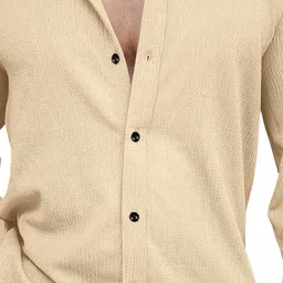 KHUSHI CREATION Textured Original Spread Collar Slim Fit Casual Shirt image 2