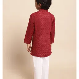 Superminis Full Sleeves Seamless Abstract Chikankari Embroidered Kurta With Pyjama - Maroon image 3