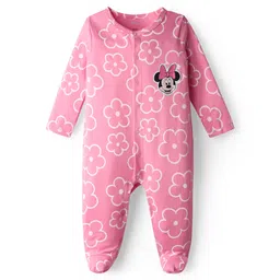 Babyhug Disney Interlock Knit Full Sleeves Footed Sleep Suits with Minnie Mouse Graphics Pack of 3 - White Yellow & Pink image 2