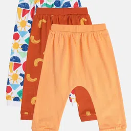 MINI KLUB Cotton Pack Of 3 Solid & Abstract Printed Joggers - White Red & Orange image 3