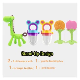 Kritiu Baby Silicone Teether Fruit Nibbler & Combo Pack Of 5 Non Toxic BPA Free Teething Toys - Multicolor image 2