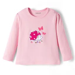 Babyoye Preemie 100% Cotton Knit Full Sleeves Night Suit With Animal & Floral Print - Pink image 2