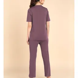 Zelena 95% Cotton 5% Elastane Woven Half Sleeves Solid Maternity Top With Overlap Nursing Access - Deep Woodrose image 3