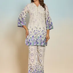 AUTUMN LANE Women White Raagvi Honey Cotton Top With Trousers Co-Ords Set-image-50