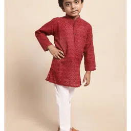 Superminis Full Sleeves Seamless Abstract Chikankari Embroidered Kurta With Pyjama - Maroon image 4