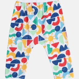 MINI KLUB Cotton Pack Of 3 Solid & Abstract Printed Joggers - White Red & Orange image 4