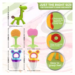 Kritiu Baby Silicone Teether Fruit Nibbler & Combo Pack Of 5 Non Toxic BPA Free Teething Toys - Multicolor image 3