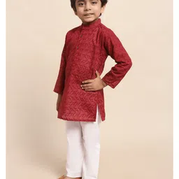 Superminis Full Sleeves Seamless Abstract Chikankari Embroidered Kurta With Pyjama - Maroon image 5