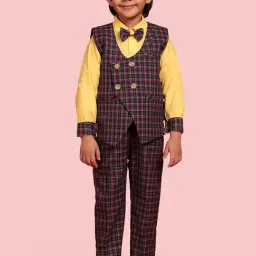AJ Dezines Kids Purple & Yellow Chequered Full Sleeves Shirt Set-picture-13