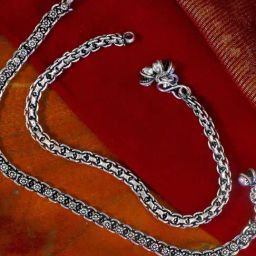 Teejh Heena Linked Silver Oxidized Anklets-picture-9
