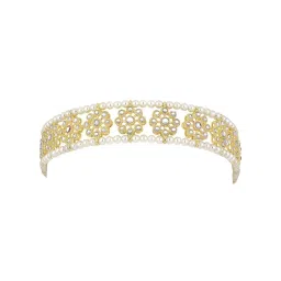 Peora Gold-Plated White Kundan Studded Sheeshpatti Sheeshphool Matha Patti image 3