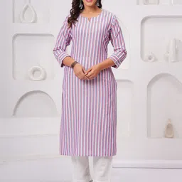 NAVYAAZRI Striped Notch Neck Pure Cotton Straight Kurta-picture-26