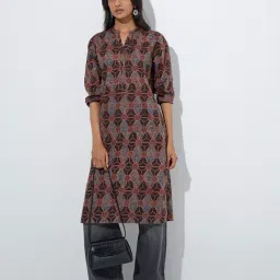 Utsa by Westside Rust Floral Printed Straight Cotton Kurta image 1