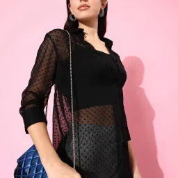 Anvi Be Yourself Black Self Design Long Shirt image 3