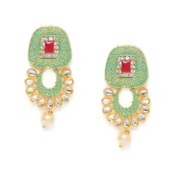 Zaveri Pearls Pastel Green Enamel Multistrand Beads & Pink Stones Necklace & Earring Set-ZPFK10253 image 3
