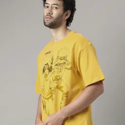 Free Authority Yellow Cotton Loose Fit Naruto Printed T-Shirt image 3
