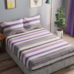 BIANCA Amolina Grey & Purple Cotton 135 TC 115 GSM Double Size Bedsheet With Pillow Covers image 3