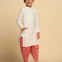 KISAH Kids White & Baby Pink Self Pattern Full Sleeves Kurta Set image 3