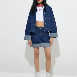 nuon women Nuon by Westside Dark Blue High-Rise Denim Skirt image 3