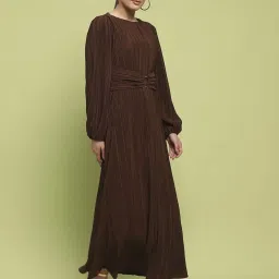 MADAME Brown Solid A-Line Dress image 3