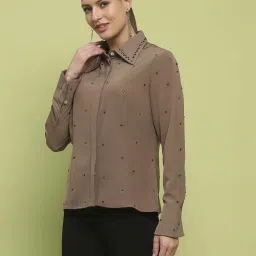MADAME Brown Embellished Shirt image 3