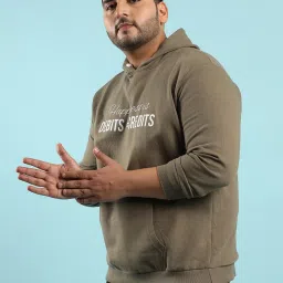 Instafab Plus Green Cotton Regular fit Printed Plus Size Hooded Sweatshirt image 3