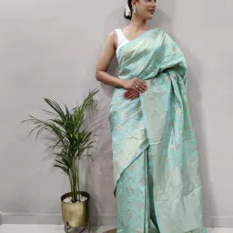 APNISHA Blue Silk Woven Saree With Unstitched Blouse image 3