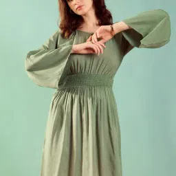 KASSUALLY Green Cotton Fit & Flare Dress-picture-14