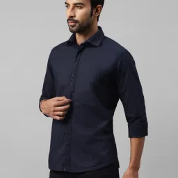 Don Vino Navy Regular Fit Self Design Shirt image 3