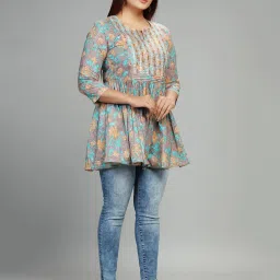 Cotton Culture Multicolor Embroidered A Line Cotton Kurti image 3