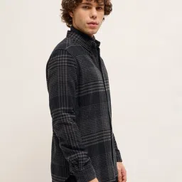 The Bear House Grey Cotton Slim Fit Checked Shirt image 3