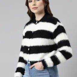 showoffff SHOWOFF Black & White Striped Cardigan image 3