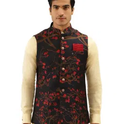 Manyavar Blue Printed Ethnic Waistcoat-picture-13
